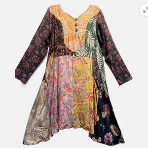 Nwt SACRED THREADS floral funky hippie rayon pocket sharkbite DRESS M